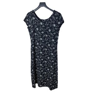 Ms Choice California 90s y2k Vintage Floral Midi Dress Black White Scoop Neck M